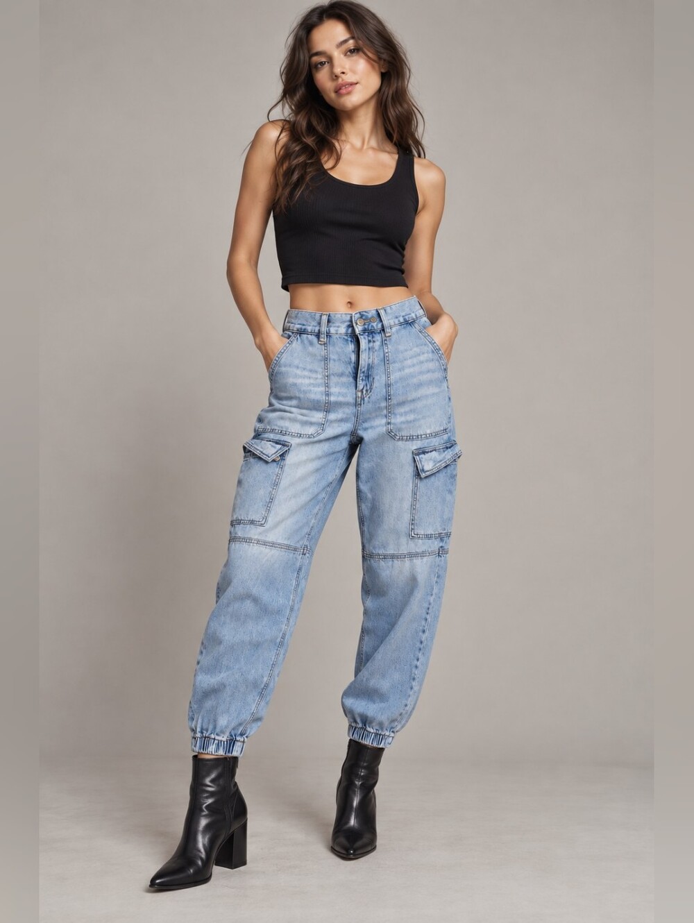 American Eagle Size 2 Light Wash Cargo Jogger Jeans